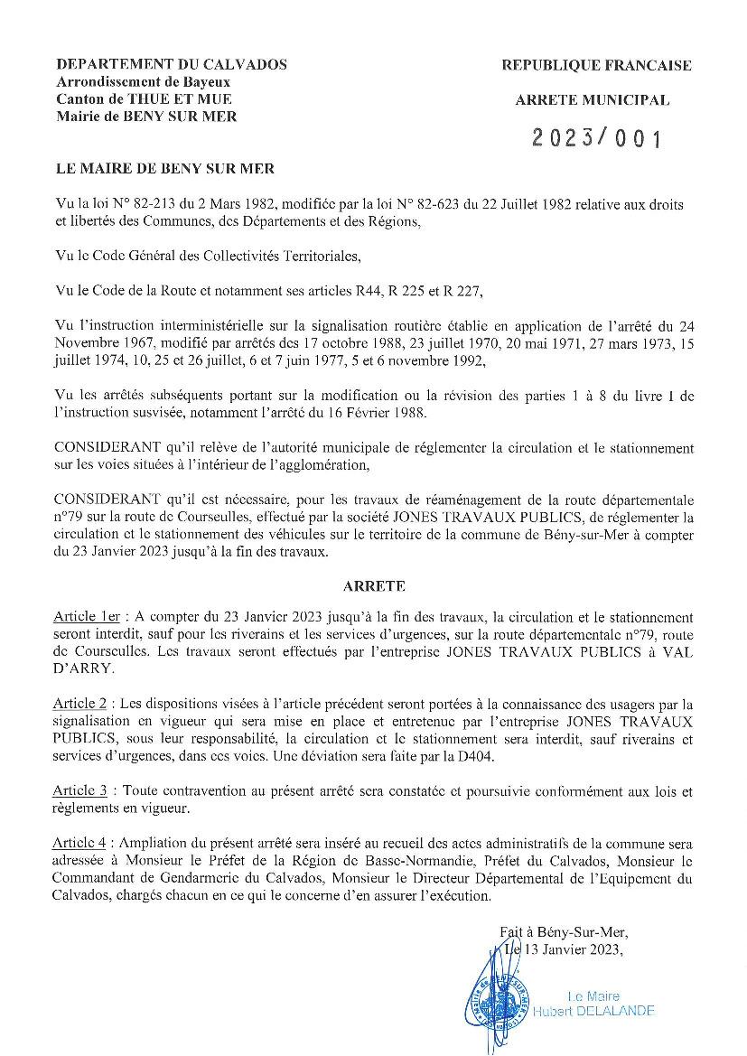 Noticias Arrêté début des travaux Route Départementale 79 Noticias