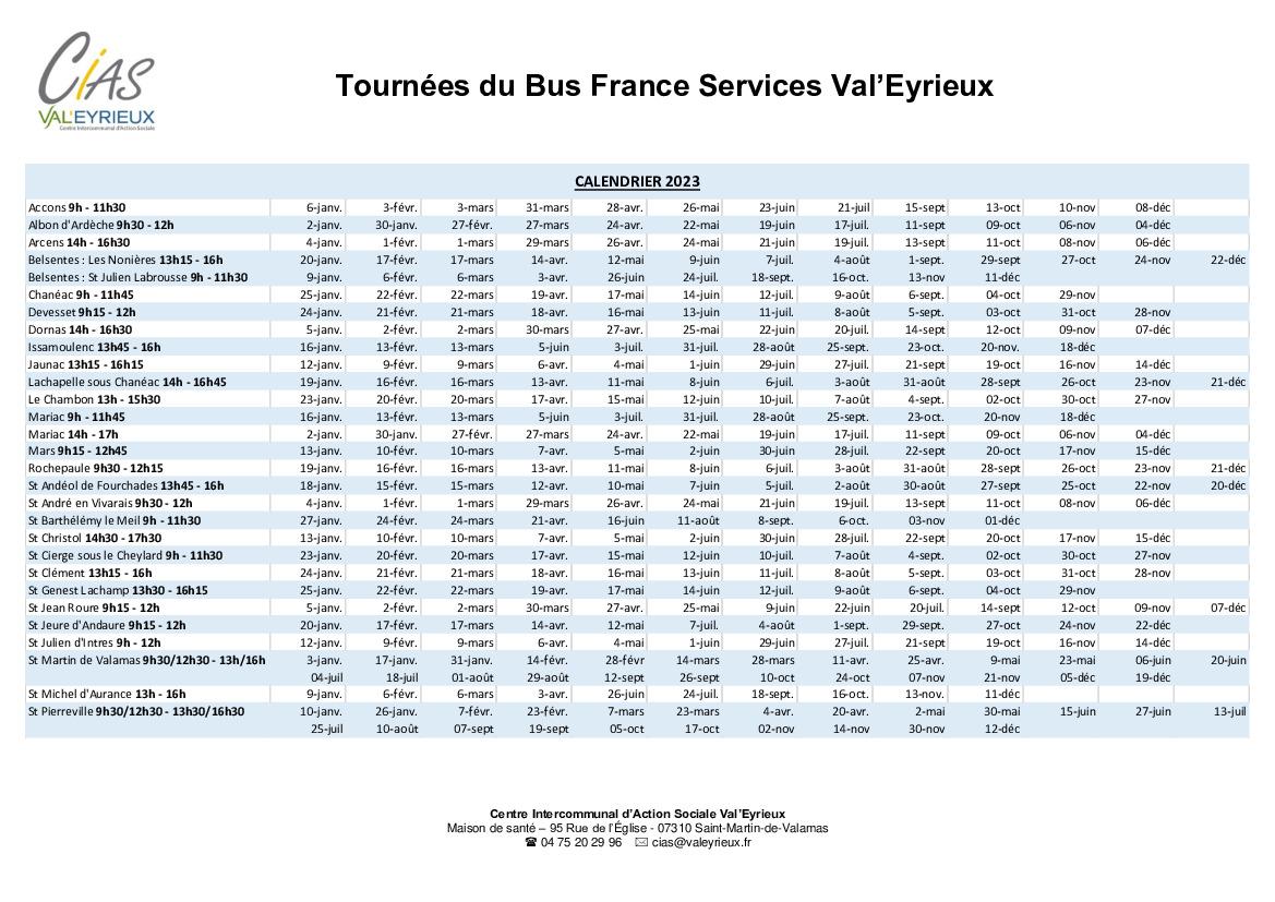 News Calendrier Bus France Services Val Eyrieux 2023 Mairie De