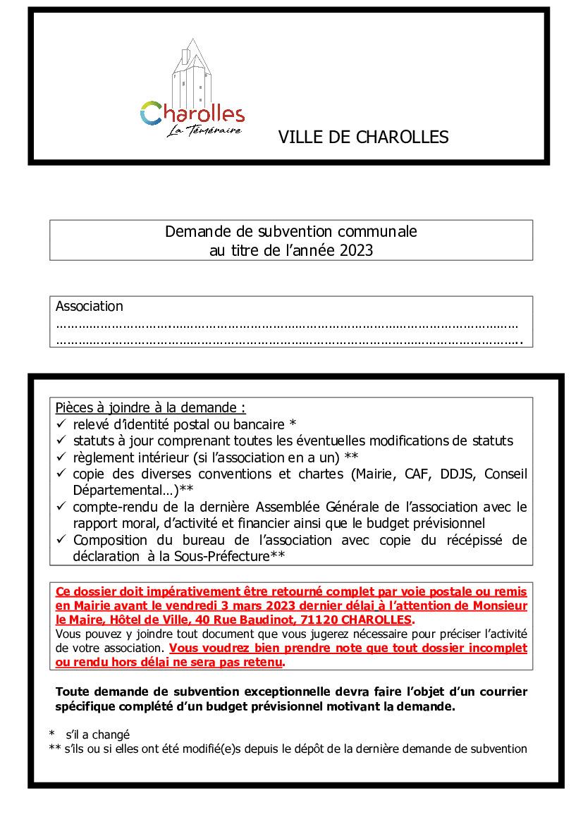 News Associations Demande De Subvention 2023 Mairie De Charolles