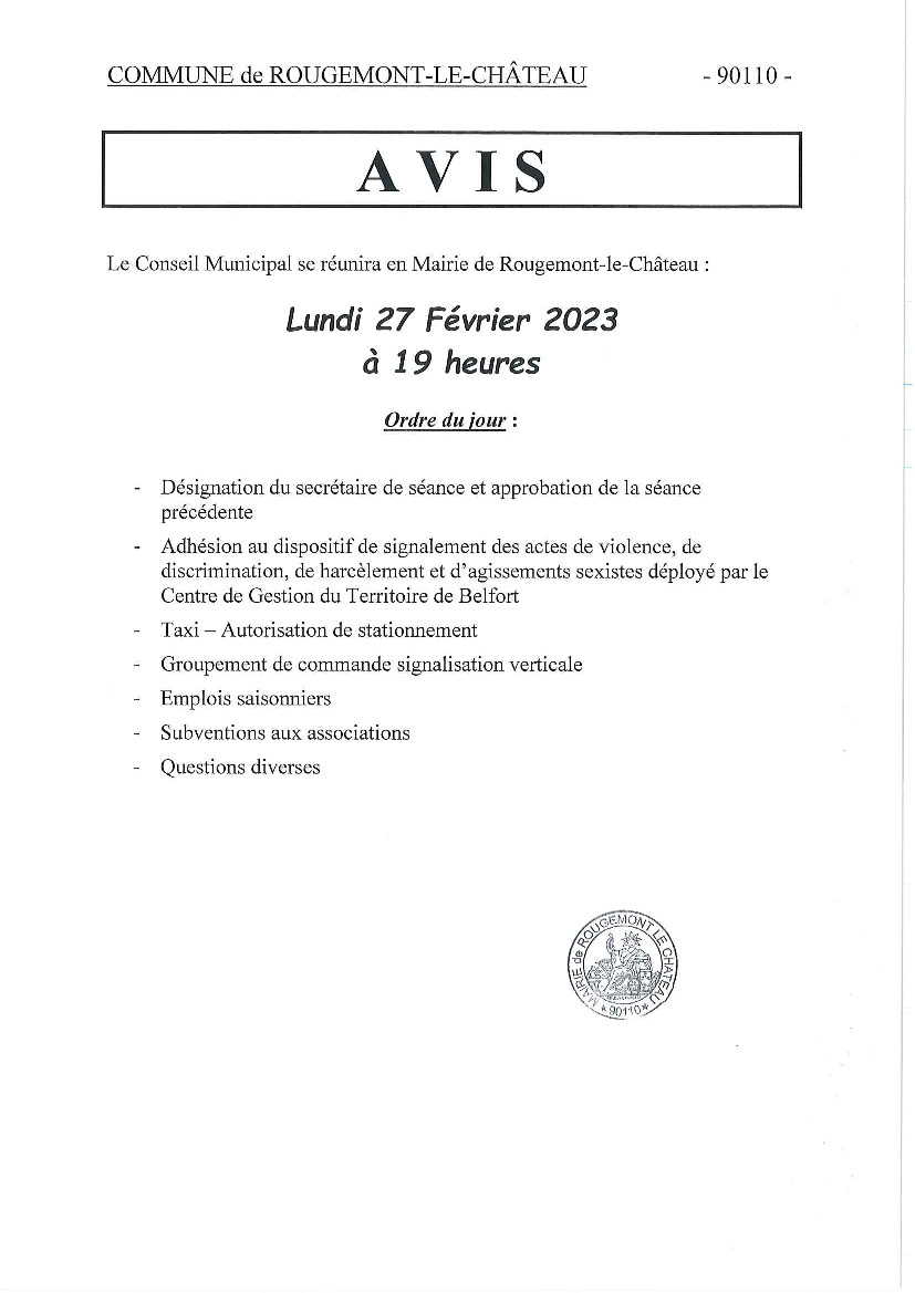 News Réunion du conseil municipal Mairie de Rougemont le Château