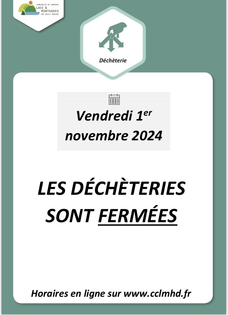 Fermeture Déchèterie 1er novembre