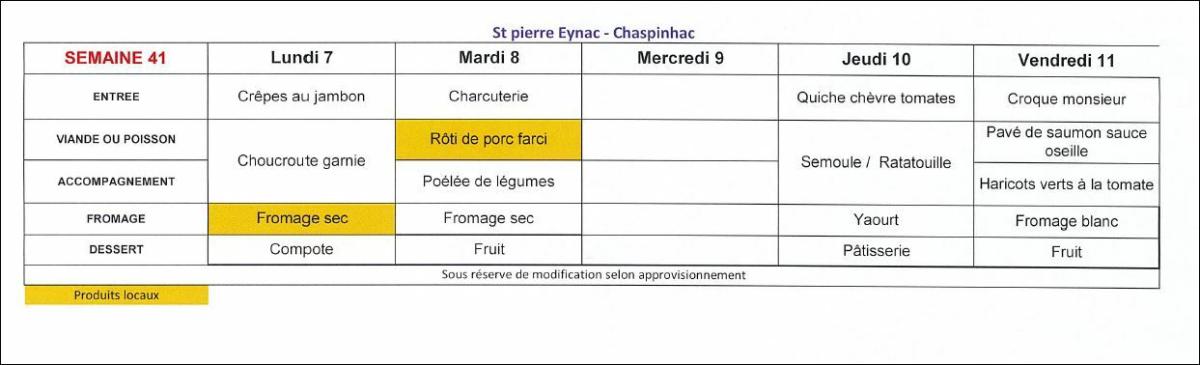 Menu cantine scolaire -