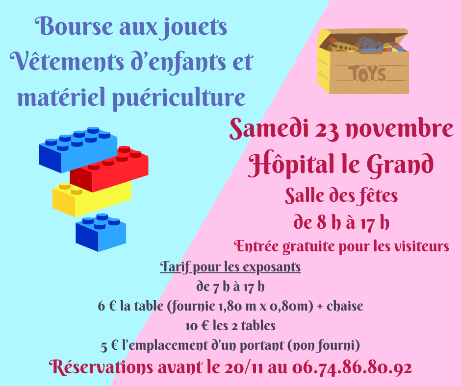 Bourse aux jouets, vêtements et matériel puériculture.