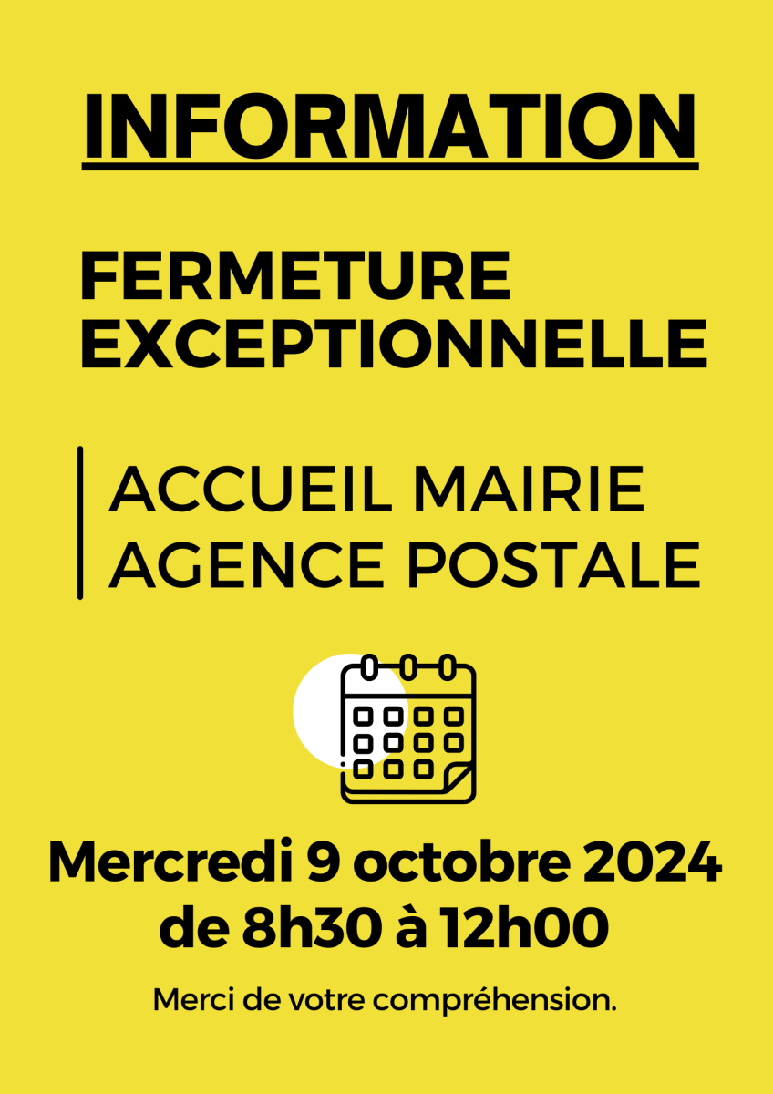 [INFO] FERMETURE EXCEPTIONNELLE MAIRIE ET AGENCE POSTALE