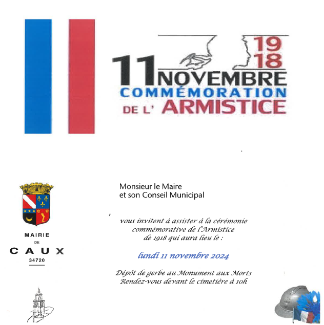 Commémoration du 11 novembre, lundi 11/11 à 10h