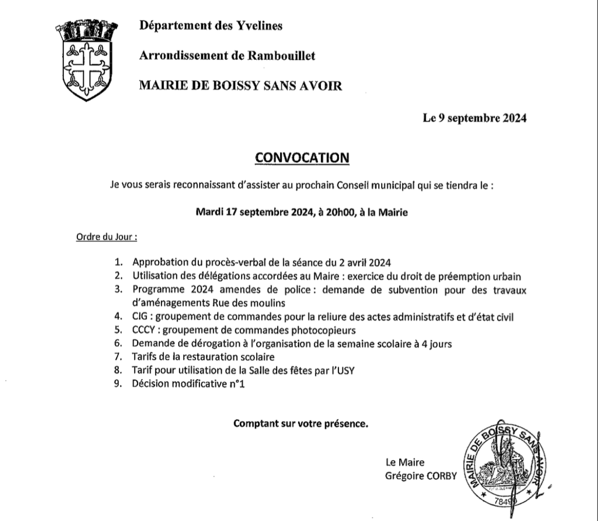 Prochain Conseil municipal