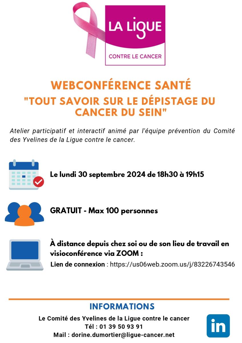 A vos agendas : Webconférence Le dépistage du cancer du sein