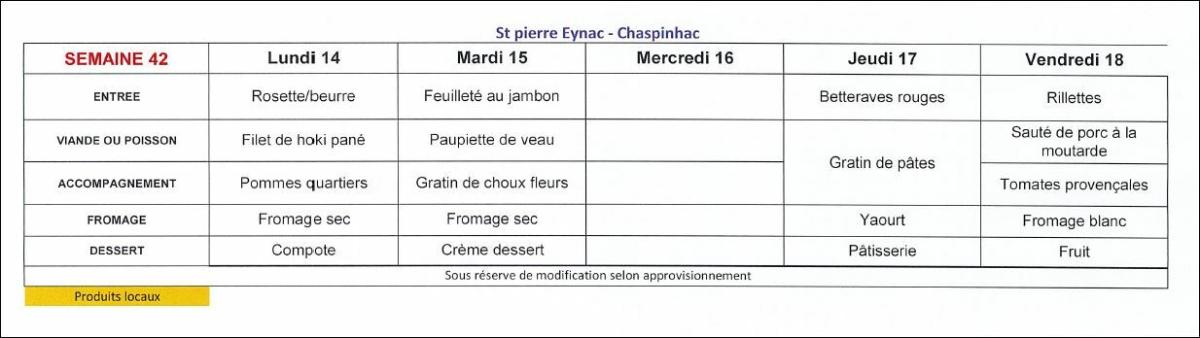 Menu cantine scolaire -