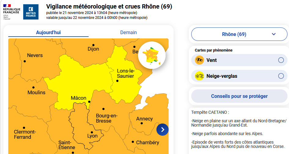 Vigilance météo région Auvergne-Rhône-Alpes