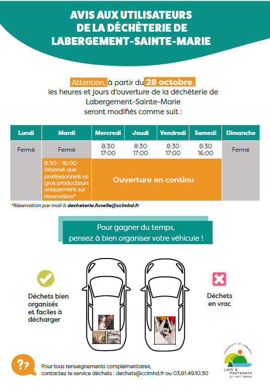 Changements d'horaires de la déchèterie de la Fuvelle !