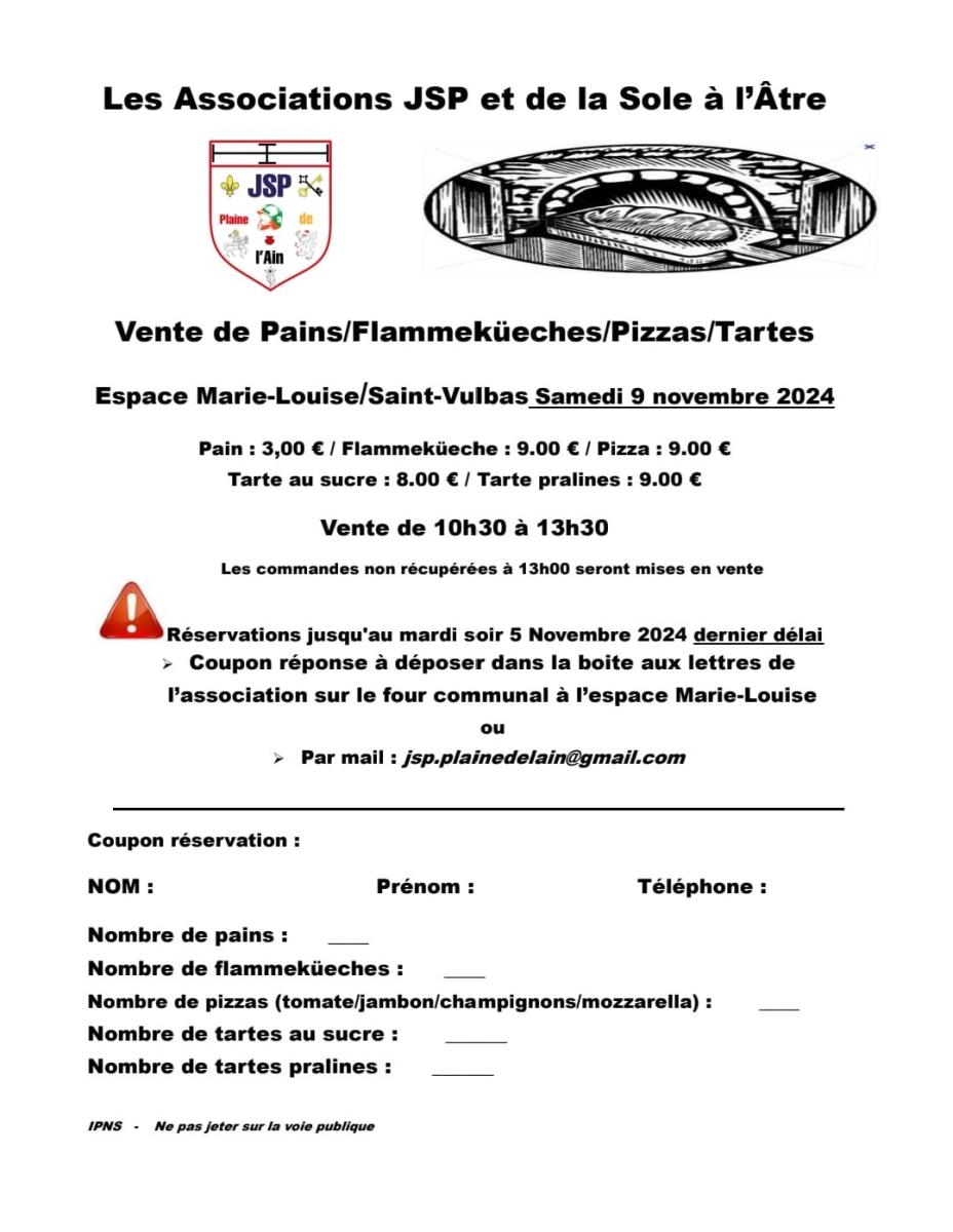 Vente de pain et tartes par les Jeunes Sapeurs Pompiers 🚒