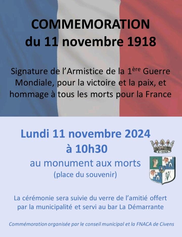 Commémoration du 11 novembre demain