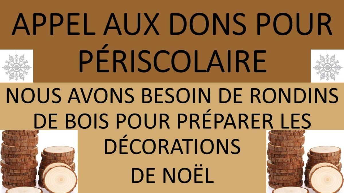 APPEL AUX DONS POUR LE PÉRISCOLAIRE