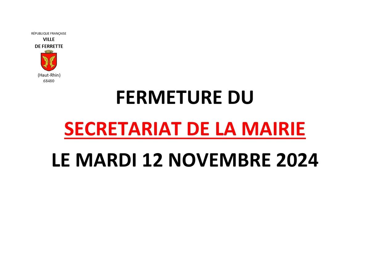 Rappel 12/11 : Fermeture du secrétariat de la mairie