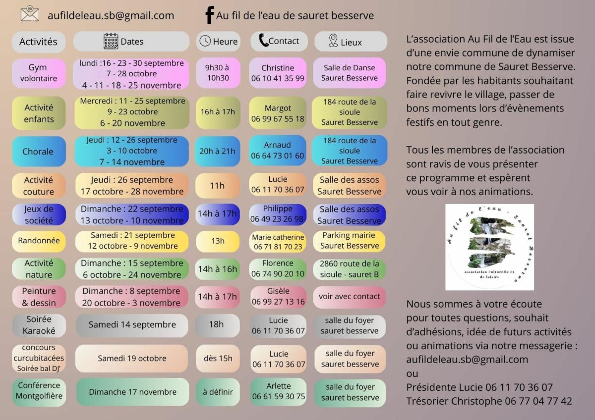 AU FIL DE L'EAU : programme des activités