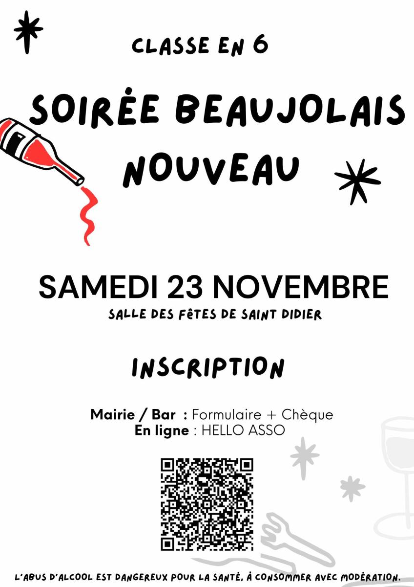 RAPPEL : SOIRÉE BEAUJOLAIS NOUVEAU DE LA CLASSE EN 6