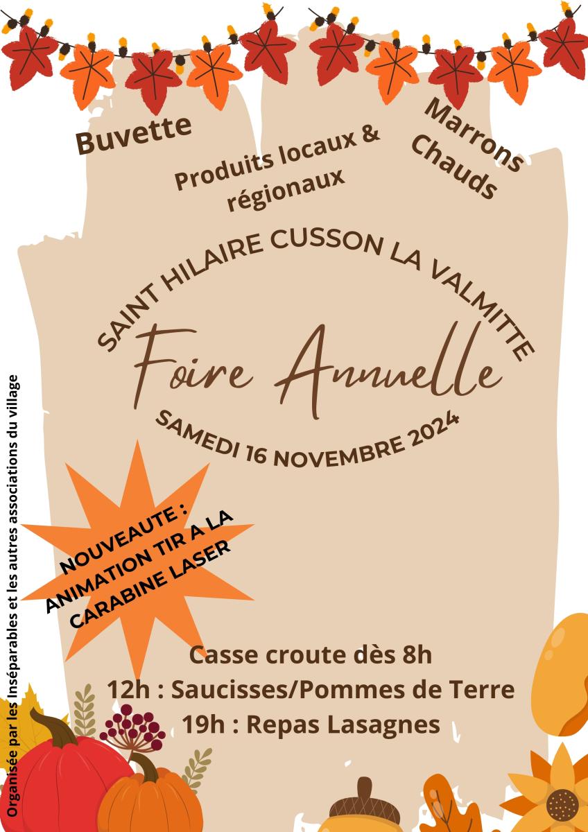 Foire annuelle Samedi 16 novembre 2024 à St Hilaire