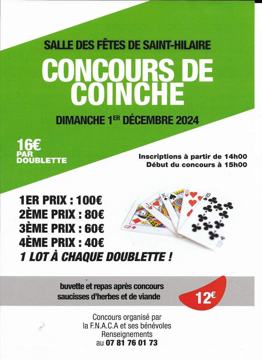 Concours de COINCHE dimanche 1er décembre 2024 à St Hilaire