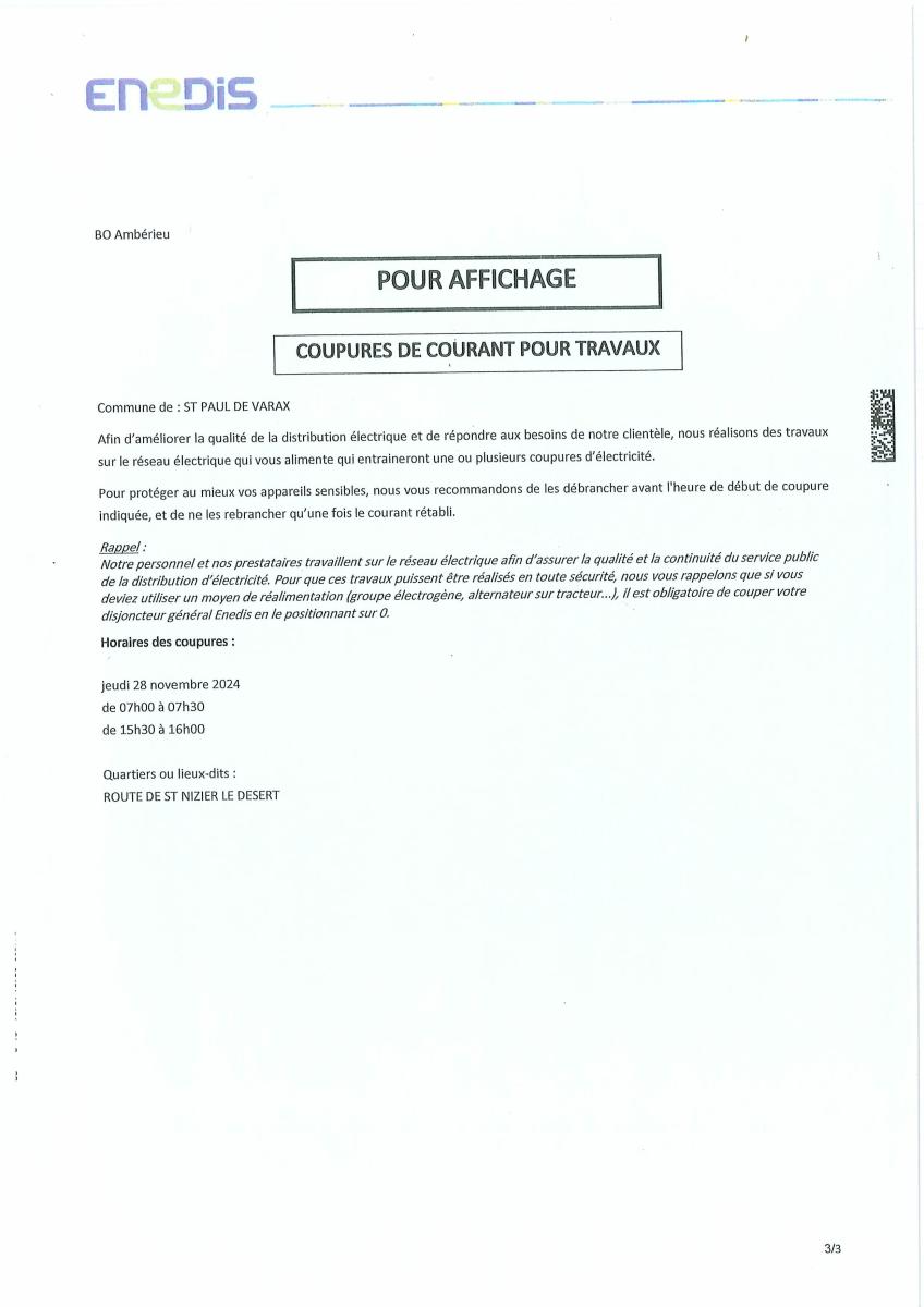 Coupure de courant pour travaux