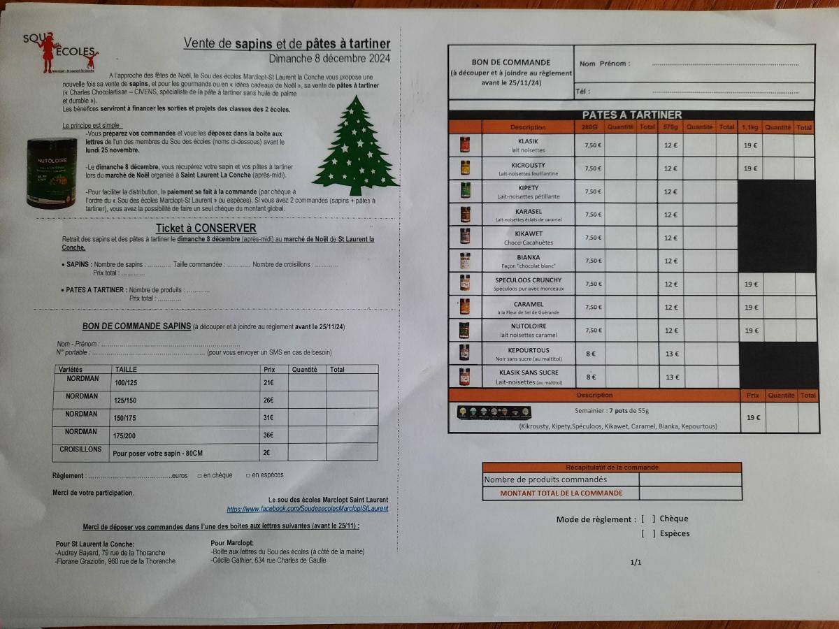 🎄SOU DES ECOLES: VENTE DE SAPINS ET PATES À TARTINER