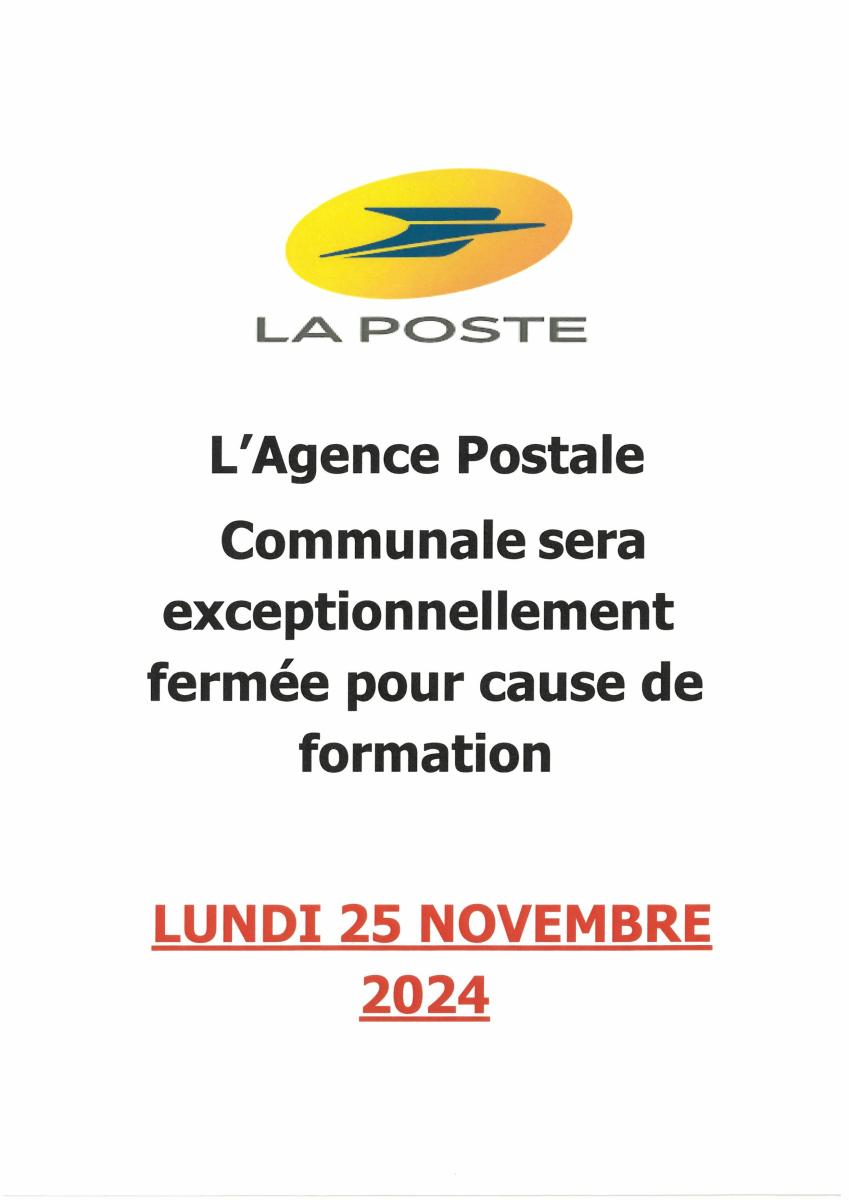 FERMETURE DE L'AGENCE POSTALE