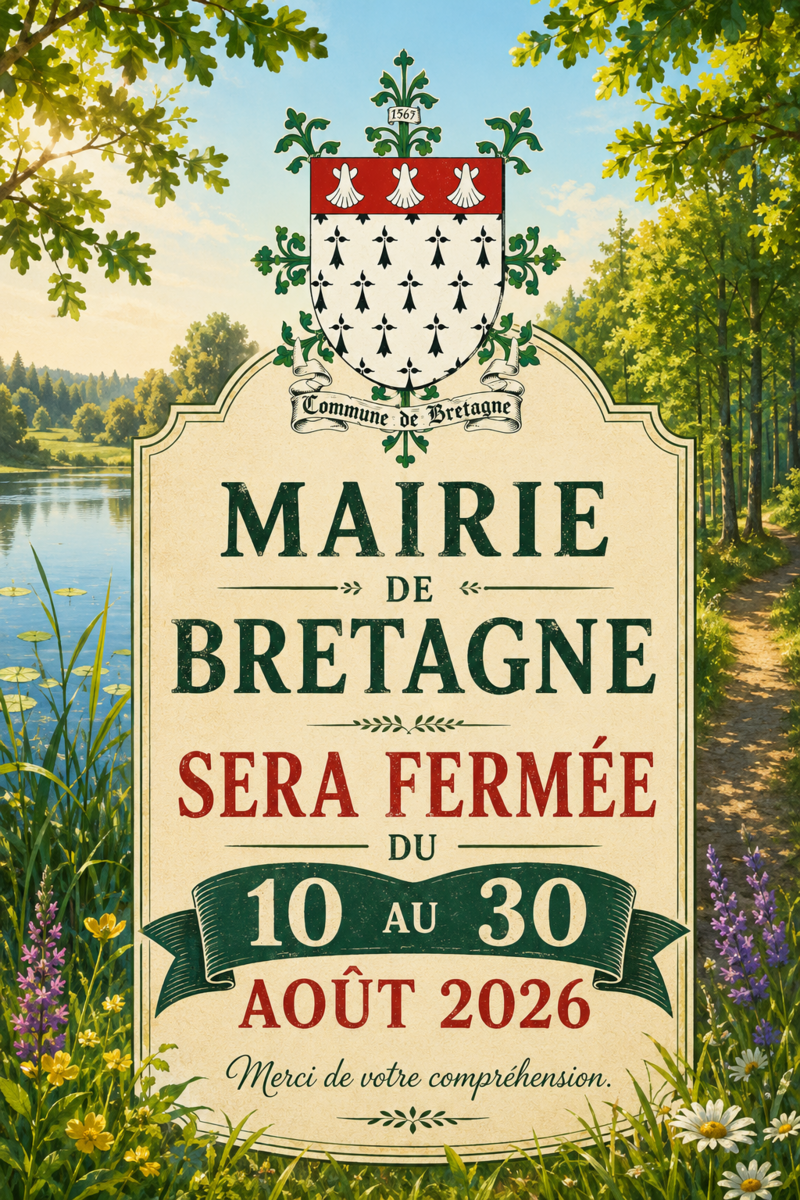 Fermeture secrétariat de mairie du 10 au 30 août 2026