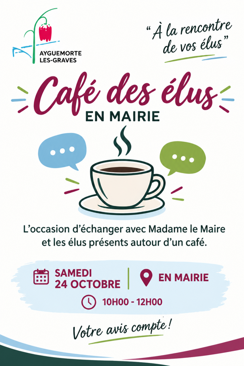 Café des élus : samedi 24 octobre 10h - 12h