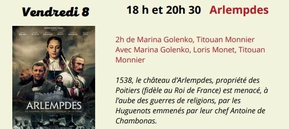 CINEMA le Vendredi 8 novembre à 18 heures et 20 heures