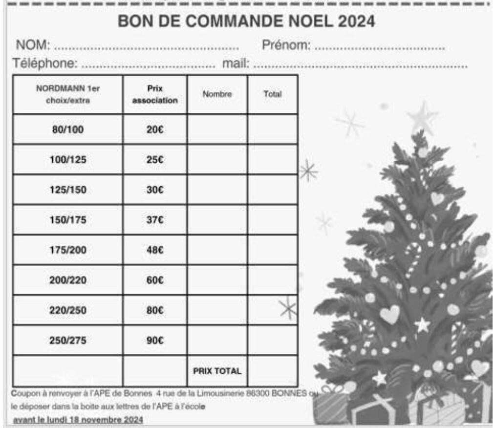 Vente de Sapin au profit de l'APE