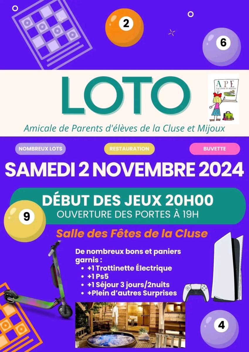 Loto de l'école samedi 2 novembre dès 19h