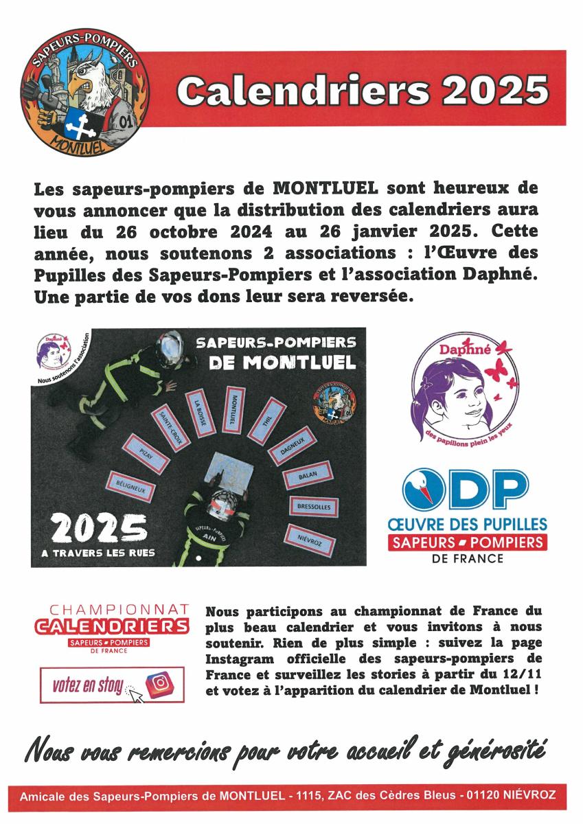 CALENDRIER 2025 DES POMPIERS