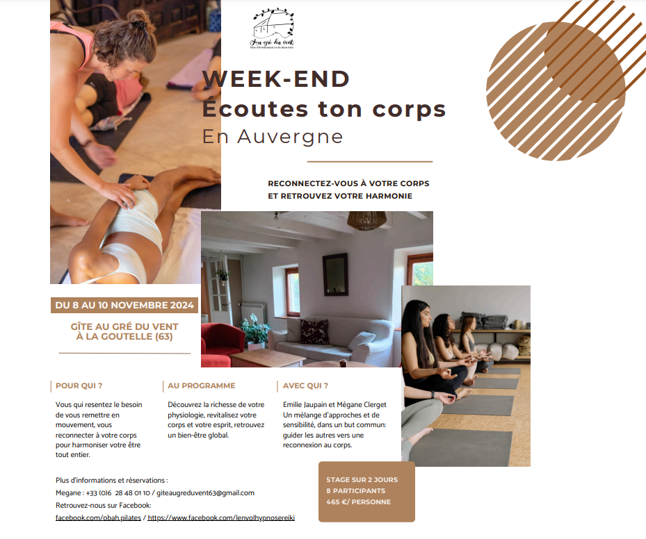 Retraite de Pilates du 8 au 10 novembre