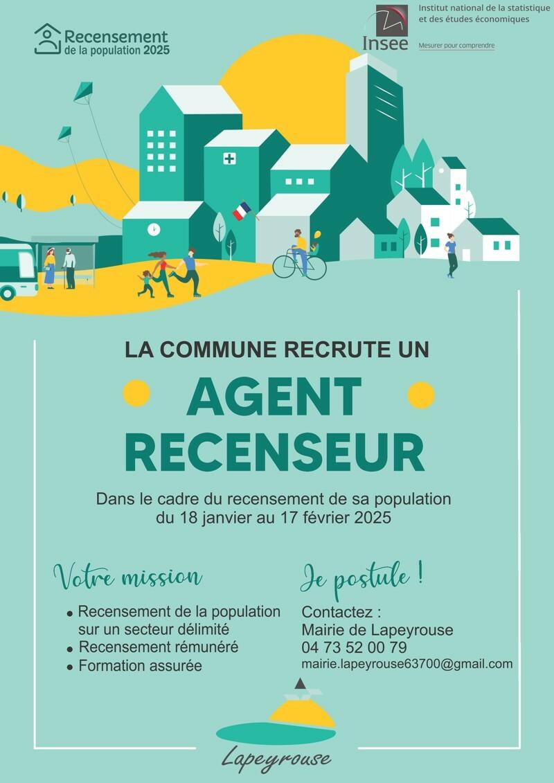 Lapeyrouse recrute un agent recenseur.