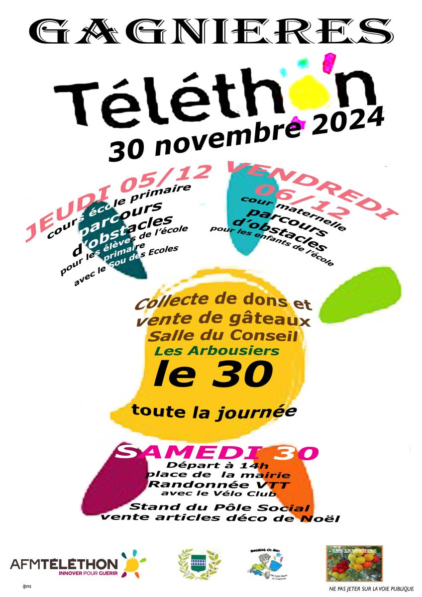 SAMEDI 30 NOVEMBRE : TELETHON A GAGNIERES