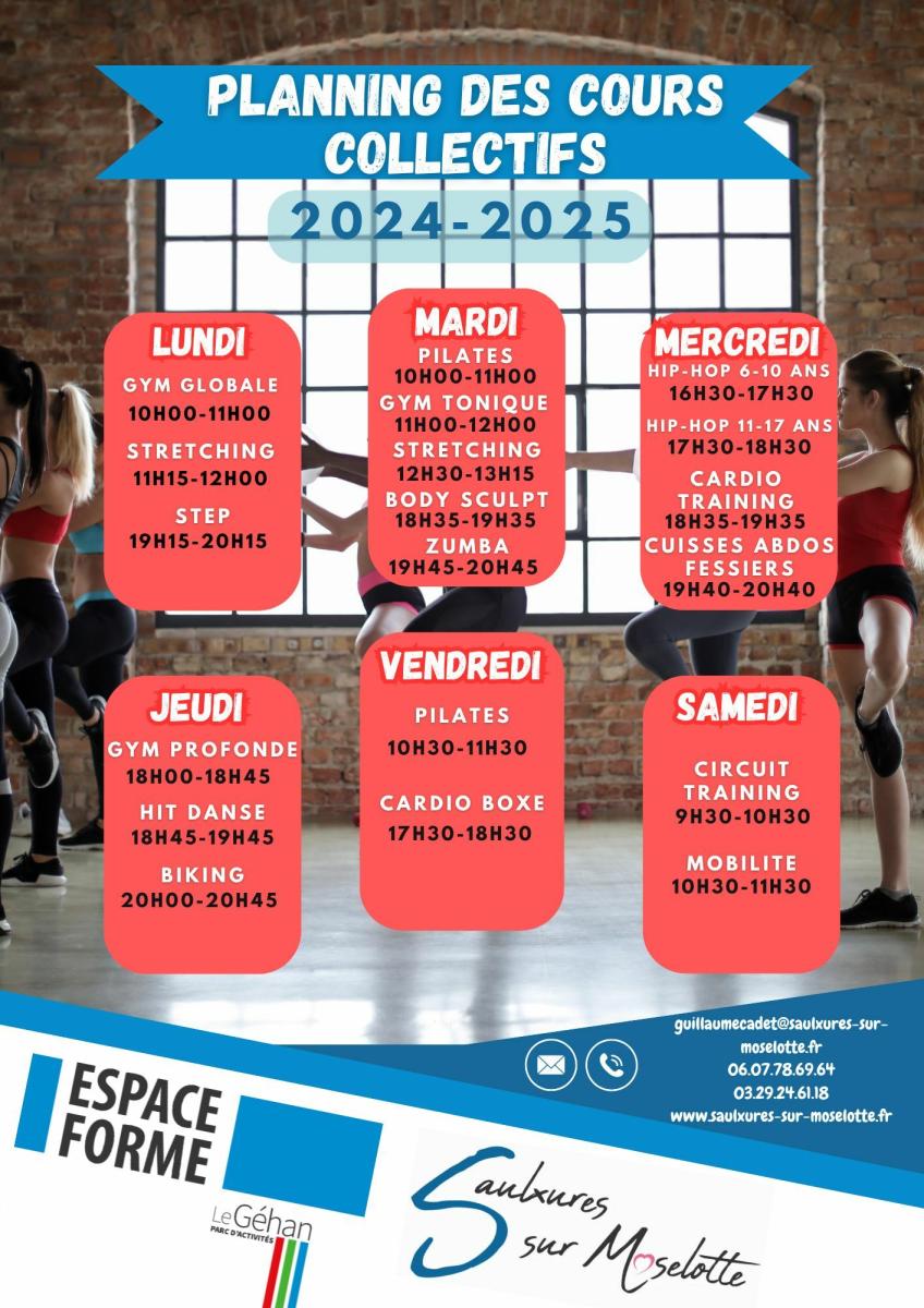 ESPACE FORME : planning 2024-2025 des cours collectifs