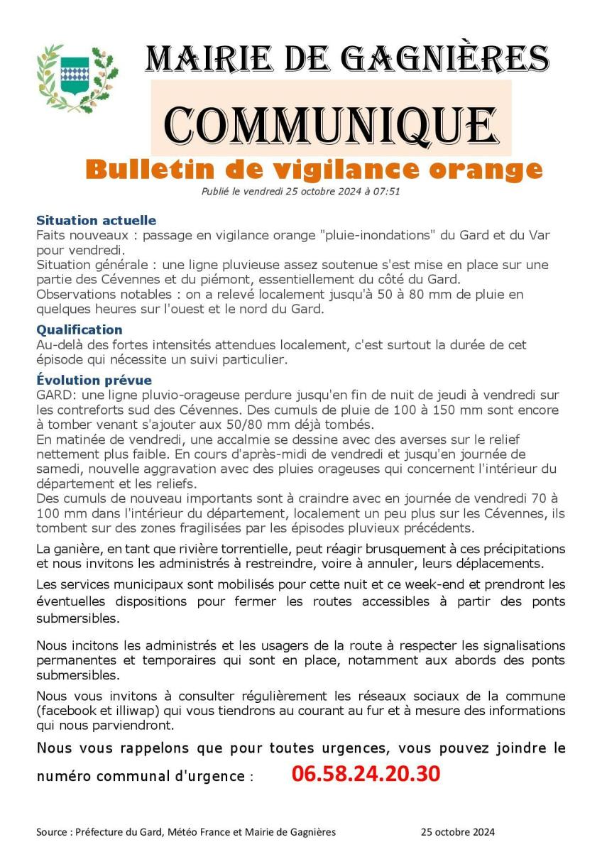 Passage de la vigilance jaune en orange pour le Gard