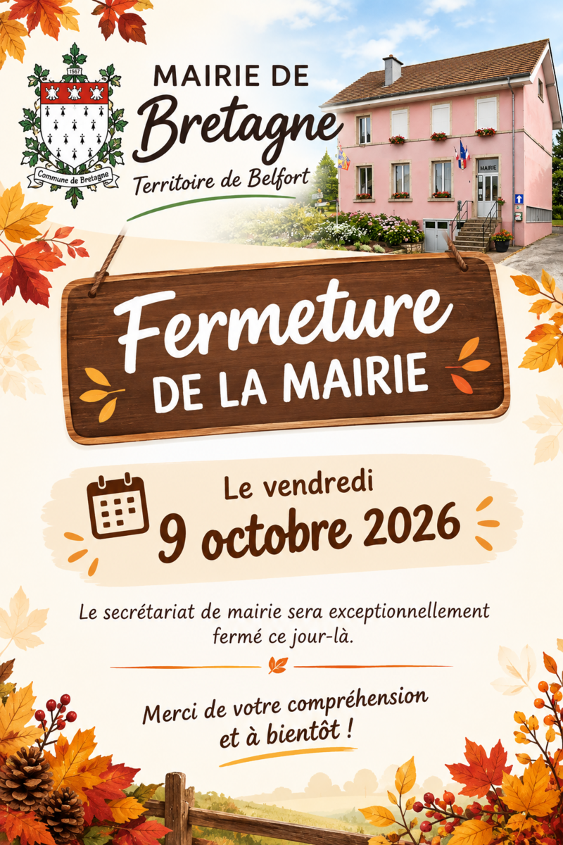 fermeture de la mairie - vendredi 9 octobre 2026