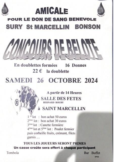 CONCOURS DE BELOTE SAMEDI 26 OCTOBRE A 14H A SMEF