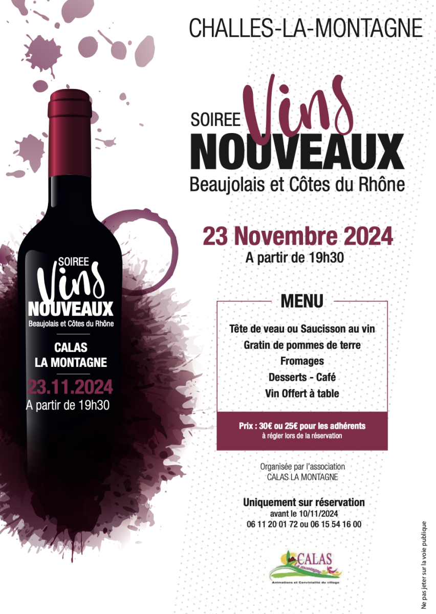 Soirée Vins Nouveaux le Samedi 23 Novembre