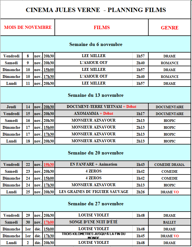 Programme Cinéma novembre 2024