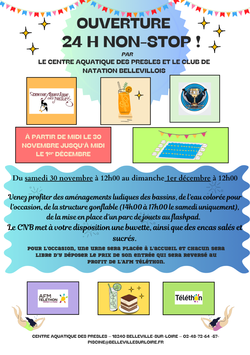 24h non-stop centre aquatique 30/11 à 12h au 01/12 à 12h