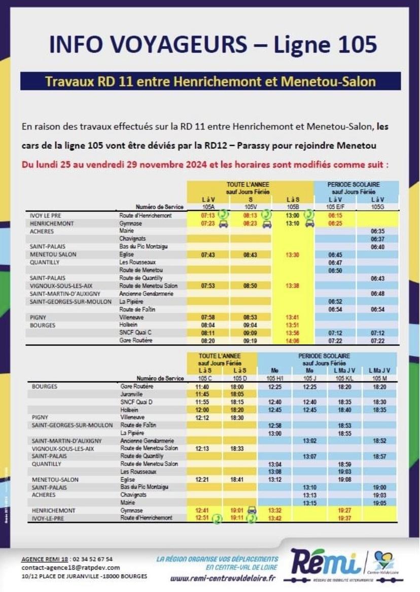 Changement d’horaires ligne 105