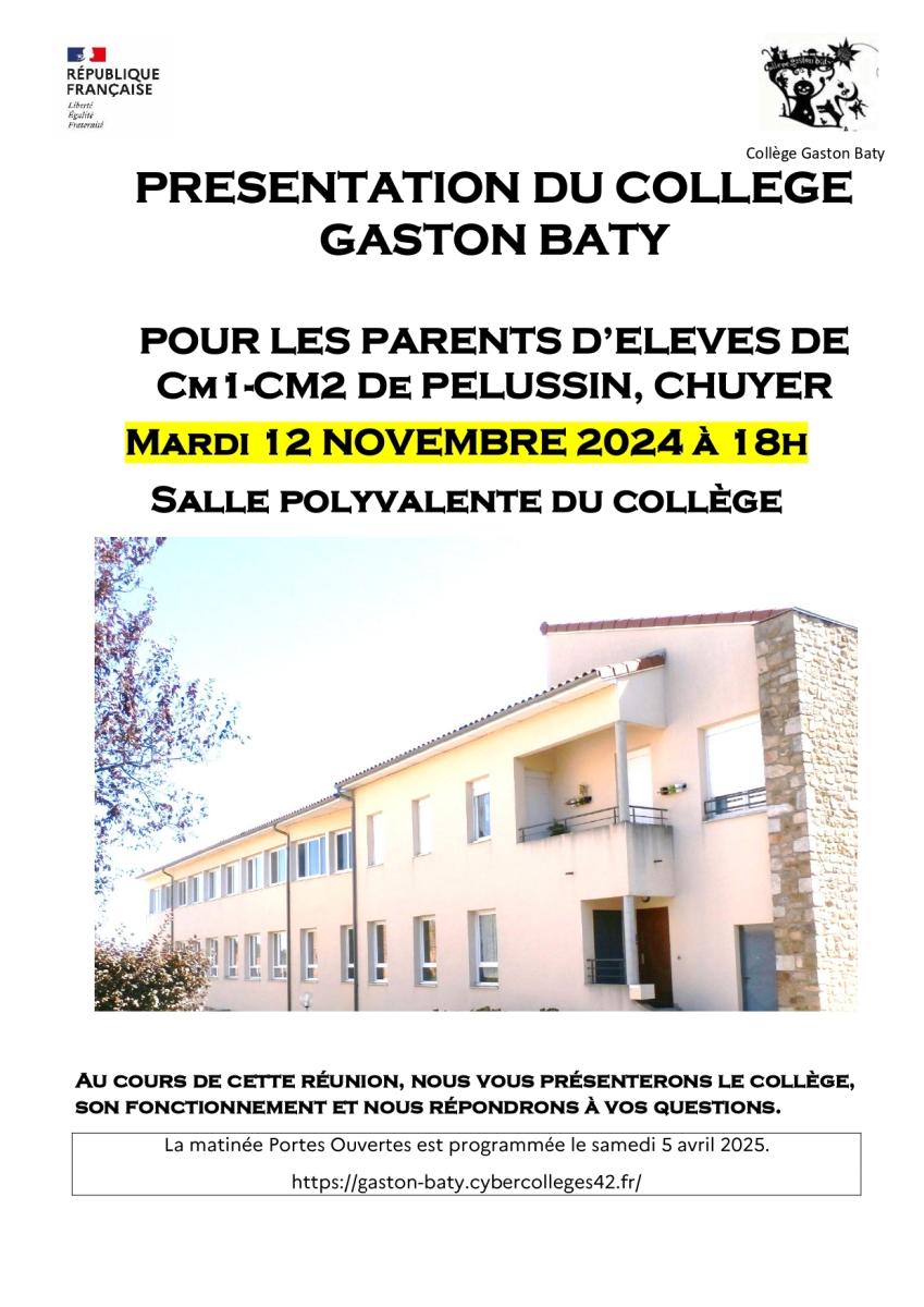 Réunion de présentation du collège Gaston Baty