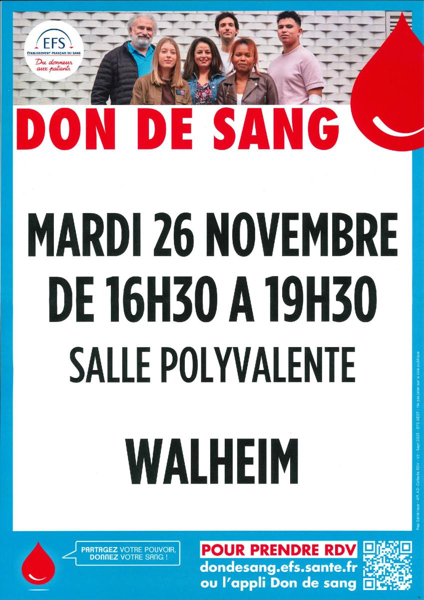 Don de sang à Walheim le 26 novembre 2024