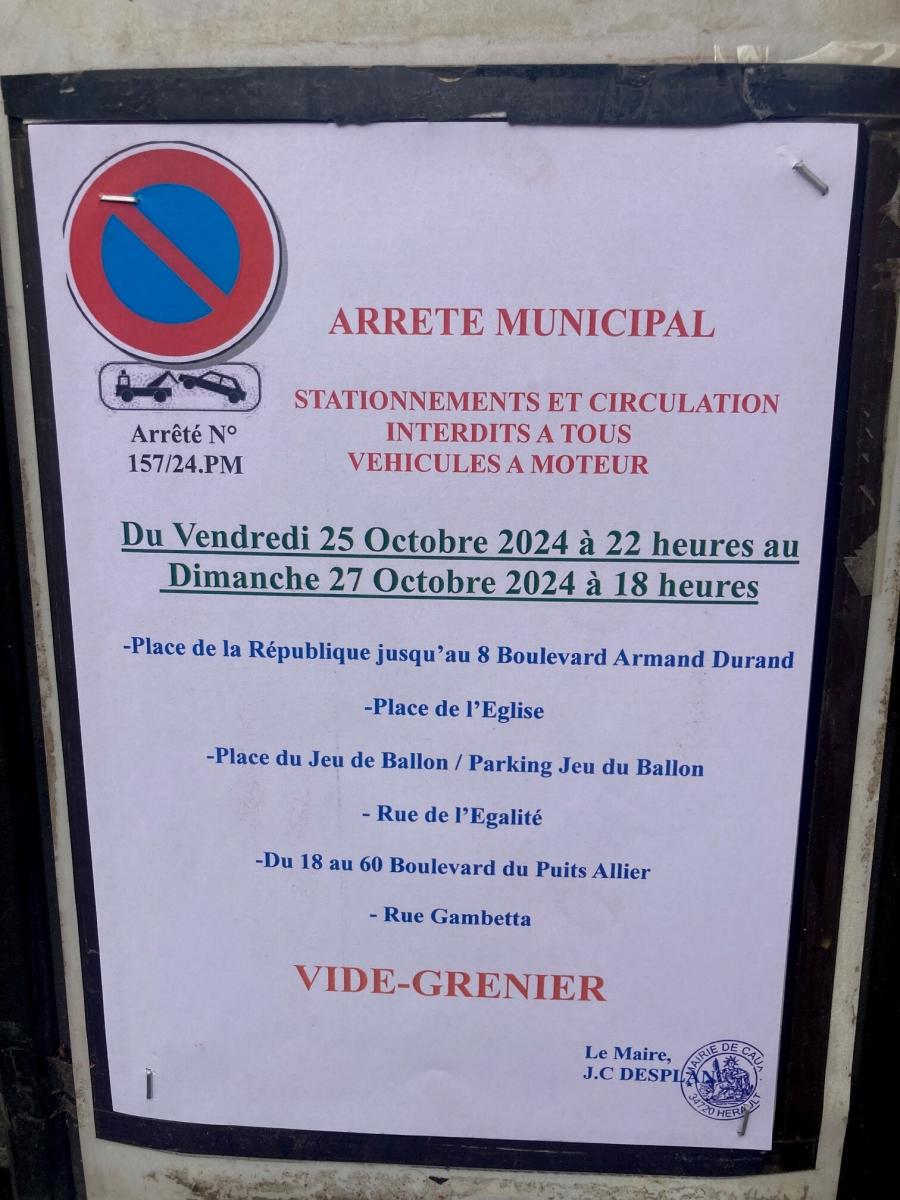 Vide-grenier le 27/10 : stationnement règlementé