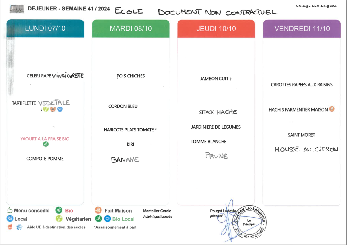 Le menu de la semaine prochaine (1/1)