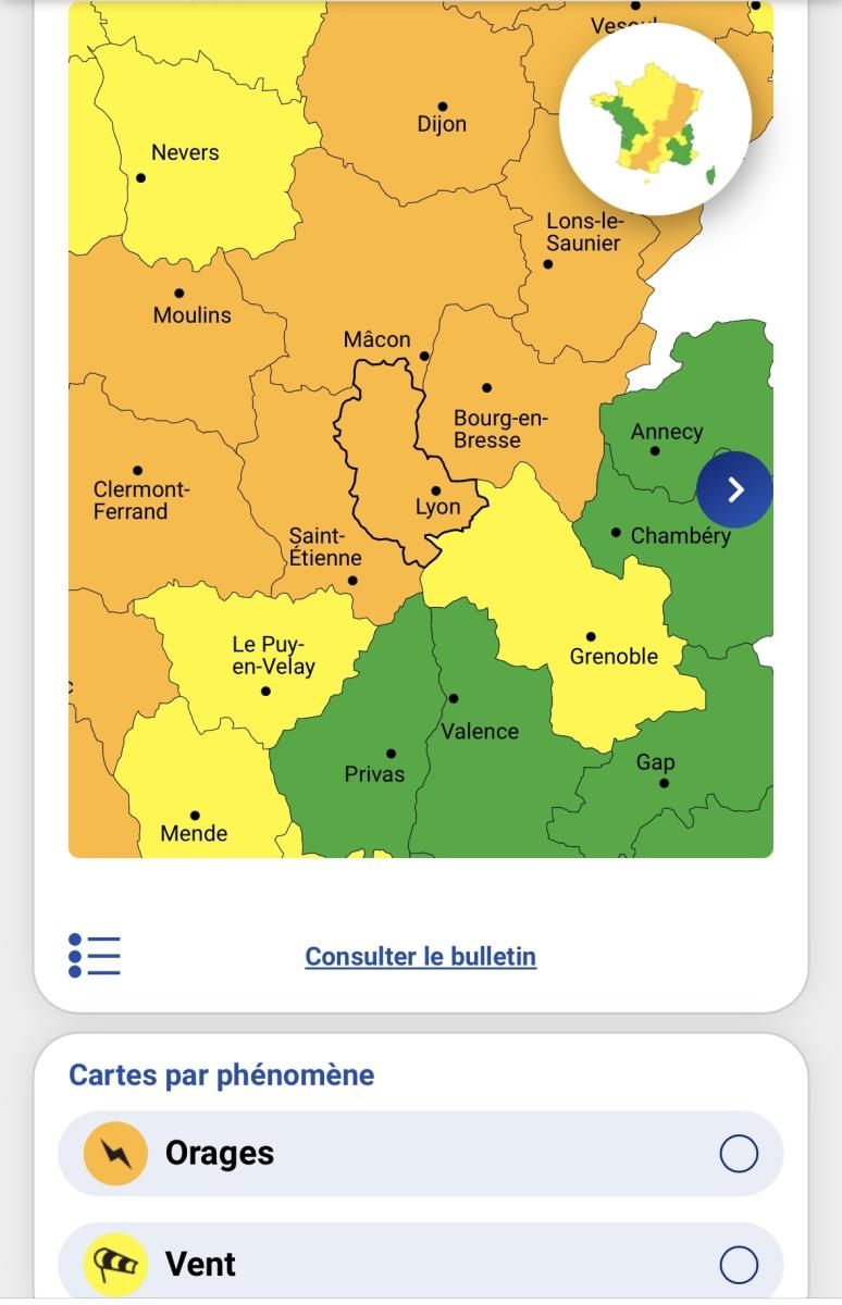 Vigilance orange aux orages et jaune pour vents violents