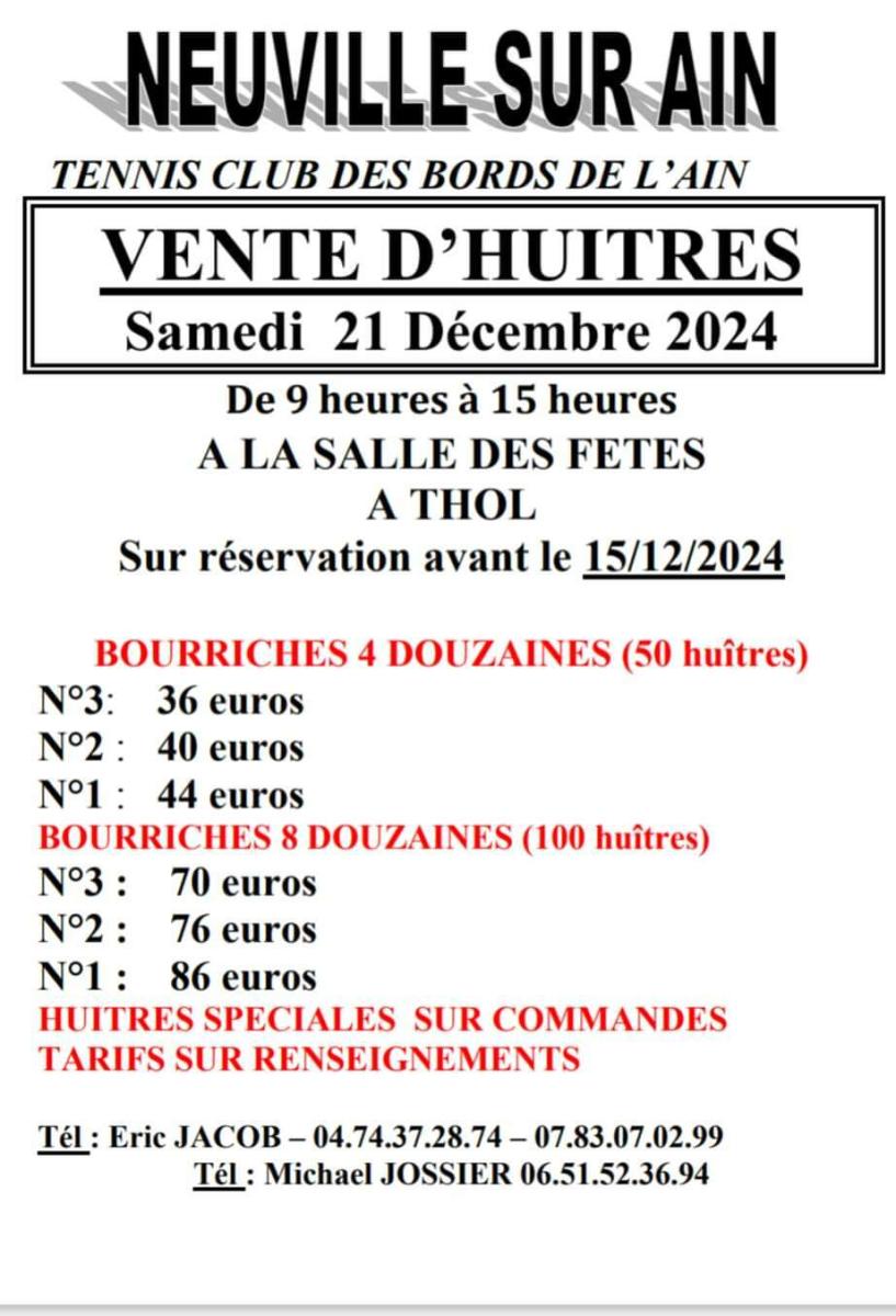 Vente d'huîtres TCBA