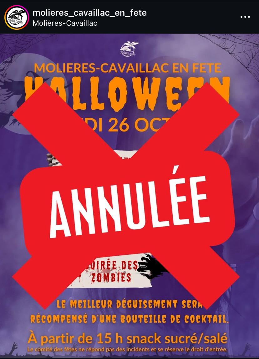 Fête d’Halloween annulée