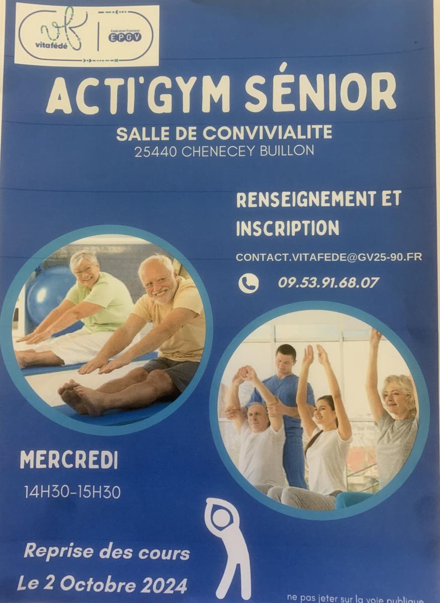 Reprise des cours de gym le 2 octobre